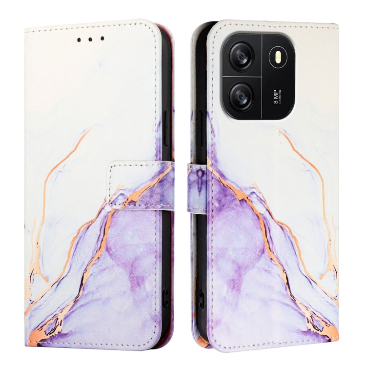 For Blackview Wave 6C PT003 Marble Pattern Flip Leather Phone Case(White Purple) - More Brand by PMC TechLife | Online Shopping South Africa | PMC TechLife | Buy Now Pay Later Mobicred