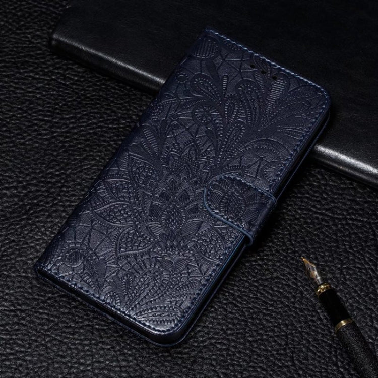 For Motorola Moto G Play 2024 Lace Flower Embossing Flip Leather Phone Case(Dark Blue) - Motorola Cases by PMC Jewellery | Online Shopping South Africa | PMC Jewellery | Buy Now Pay Later Mobicred