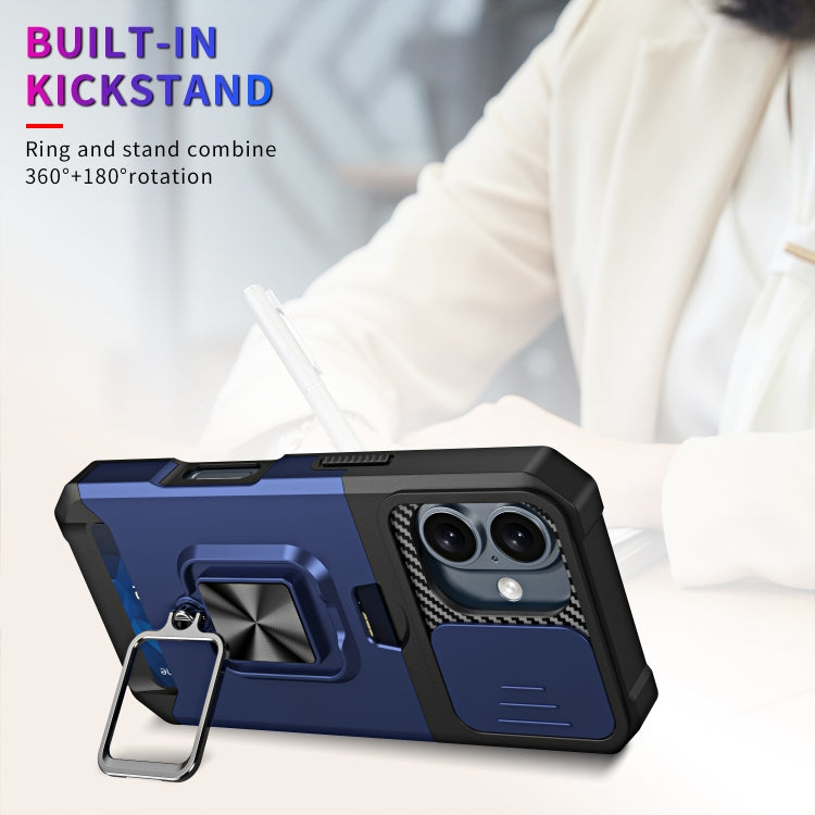 For iPhone 16 Camera Shield Card Slot PC+TPU Phone Case(Blue) - free shipping - PMC TechLife - Order now!