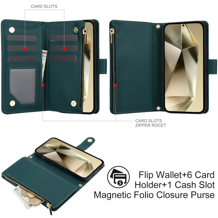 For Samsung Galaxy S24 Ultra 5G YM016 Rhombic Zipper Card Wallet Leather Phone Case with Lanyard(Green) - Galaxy S24 Ultra 5G Cases by PMC Jewellery | Online Shopping South Africa | PMC Jewellery | Buy Now Pay Later Mobicred
