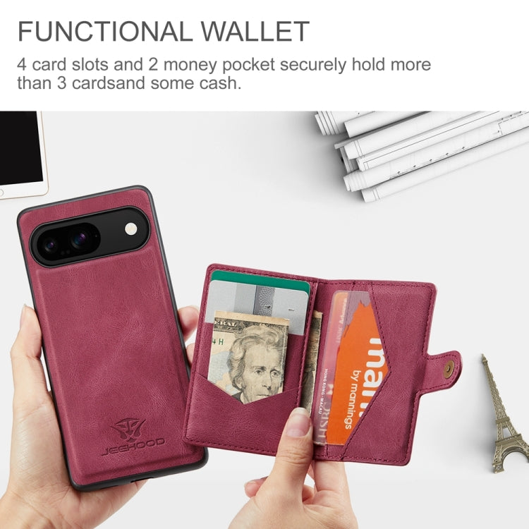 For Google Pixel 9 JEEHOOD J01 Retro Magnetic Detachable Wallet Phone Case(Red) - Google Cases by JEEHOOD | Online Shopping South Africa | PMC TechLife | Buy Now Pay Later Mobicred