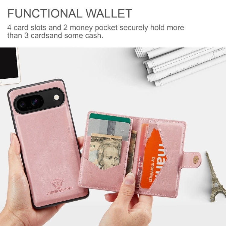 For Google Pixel 9 JEEHOOD J01 Retro Magnetic Detachable Wallet Phone Case(Pink) - Google Cases by JEEHOOD | Online Shopping South Africa | PMC TechLife | Buy Now Pay Later Mobicred