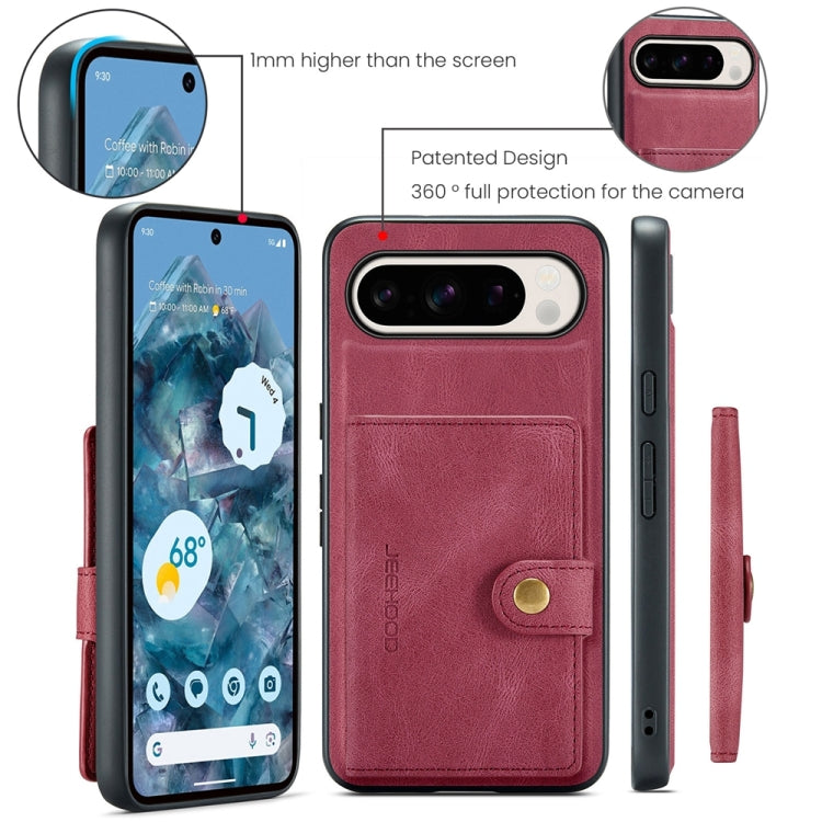 For Google Pixel 9 Pro JEEHOOD J01 Retro Magnetic Detachable Wallet Phone Case(Red) - Google Cases by JEEHOOD | Online Shopping South Africa | PMC TechLife | Buy Now Pay Later Mobicred