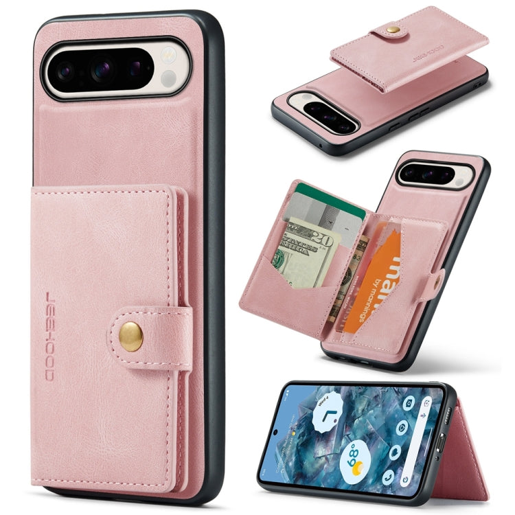 For Google Pixel 9 Pro JEEHOOD J01 Retro Magnetic Detachable Wallet Phone Case(Pink) - Google Cases by JEEHOOD | Online Shopping South Africa | PMC TechLife | Buy Now Pay Later Mobicred