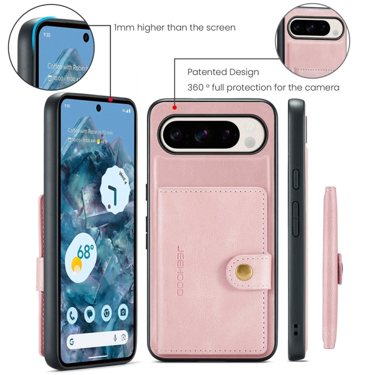 For Google Pixel 9 Pro JEEHOOD J01 Retro Magnetic Detachable Wallet Phone Case(Pink) - Google Cases by JEEHOOD | Online Shopping South Africa | PMC TechLife | Buy Now Pay Later Mobicred