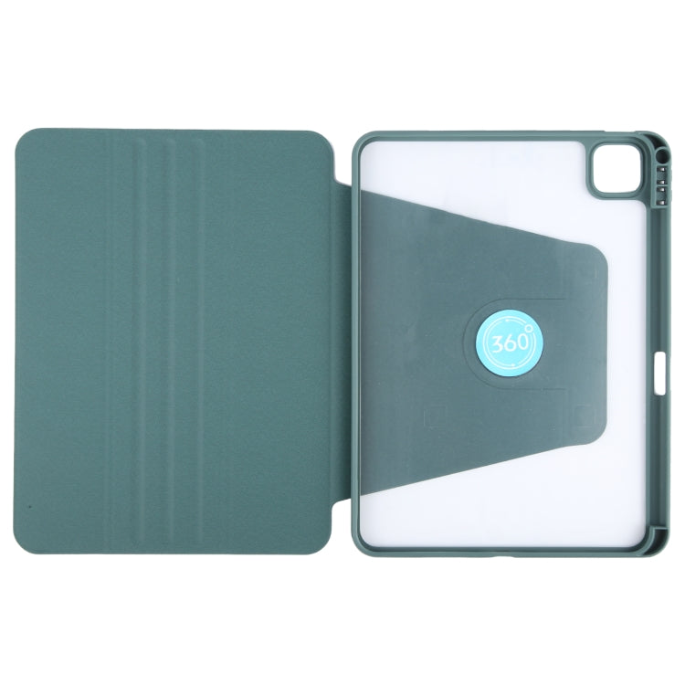 For iPad Pro 11 2022 / 2021 / 2020 GEBEI Acrylic TPU 3-folding Rotating Smart Tablet Leather Case withh Pen Slot(Dark Green) - free shipping - PMc TechLife - Order now!