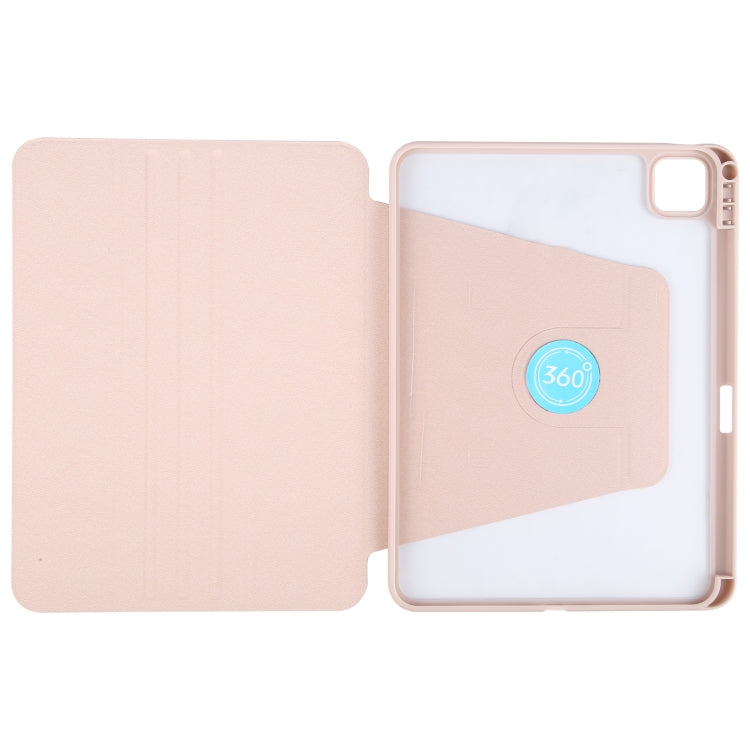 For iPad Pro 11 2022 / 2021 / 2020 GEBEI Acrylic TPU 3-folding Rotating Smart Tablet Leather Case withh Pen Slot(Pink) - free shipping - PMc TechLife - Order now!