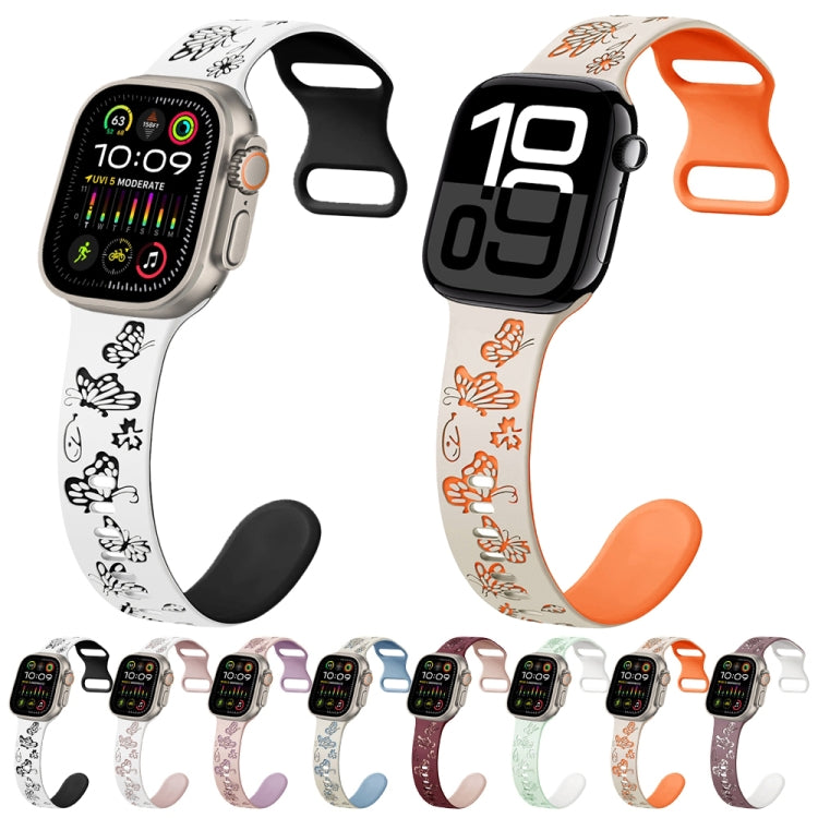For Apple Watch Series 10 46mm Colorful Butterfly Pattern 8-shaped Buckle Silicone Watch Band(White Black) - free shipping - PMc TechLife - Order now!