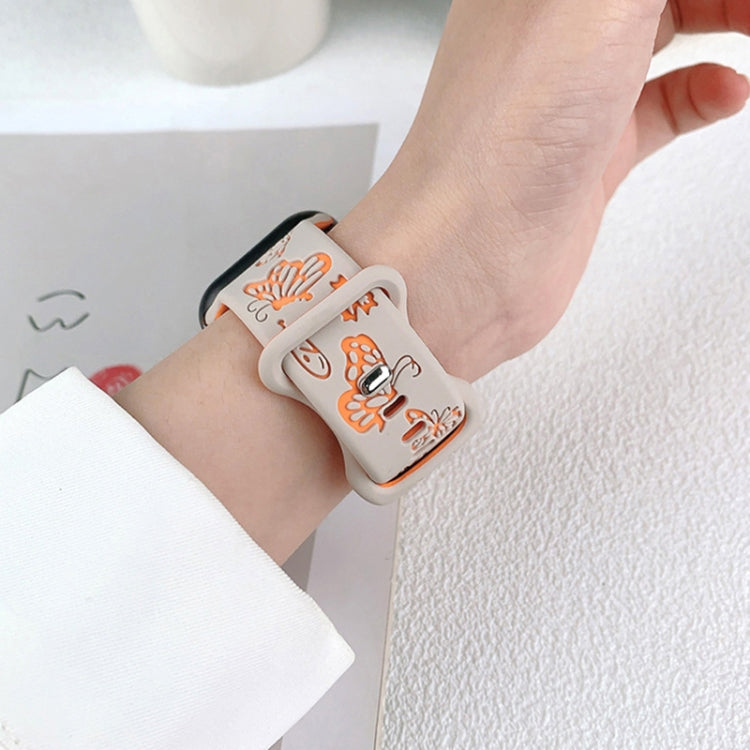 For Apple Watch Series 10 46mm Colorful Butterfly Pattern 8-shaped Buckle Silicone Watch Band(White Black) - free shipping - PMc TechLife - Order now!