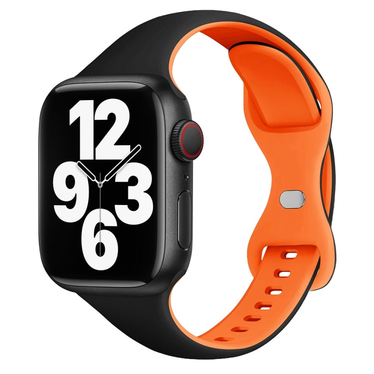 For Apple Watch Series 9 41mm Two Color Slim Butterfly Buckle Silicone Watch Band(Black Orange) - free shipping - PMc TechLife - Order now!