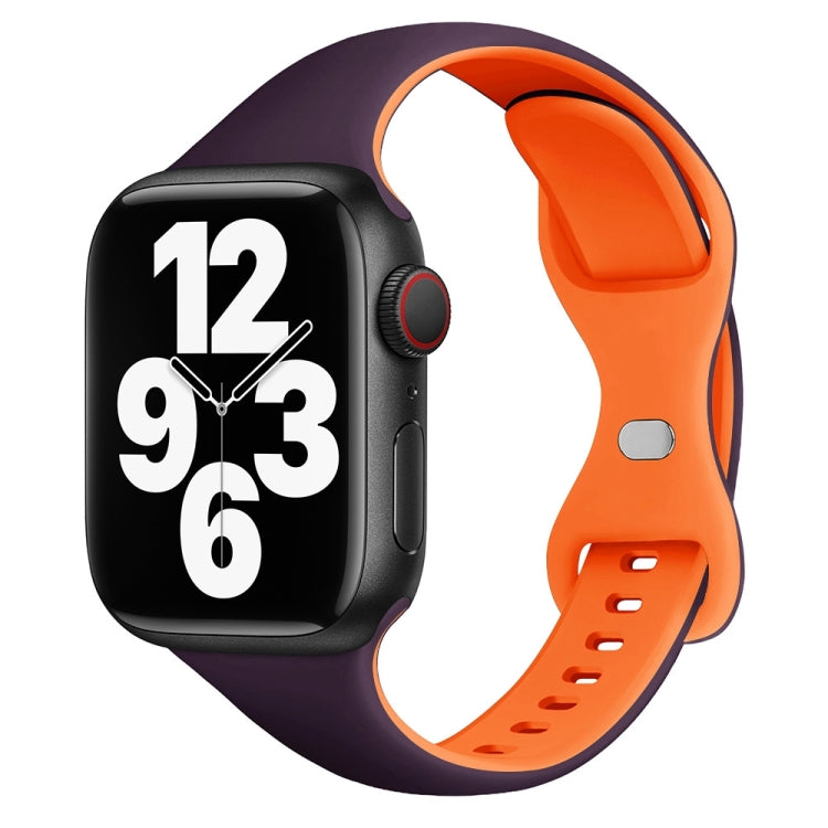 For Apple Watch Series 8 41mm Two Color Slim Butterfly Buckle Silicone Watch Band(Dark Purple Orange) - free shipping - PMc TechLife - Order now!