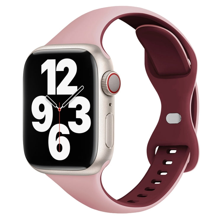 For Apple Watch SE 44mm Two Color Slim Butterfly Buckle Silicone Watch Band(Pink Wine Red) - free shipping - PMc TechLife - Order now!