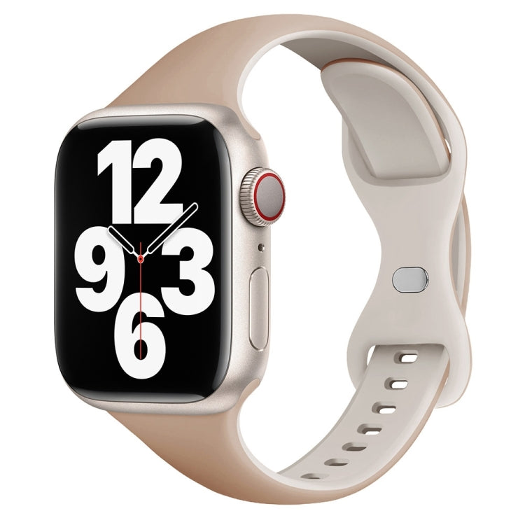 For Apple Watch Series 6 40mm Two Color Slim Butterfly Buckle Silicone Watch Band(Milk Tea Rock White) - free shipping - PMc TechLife - Order now!