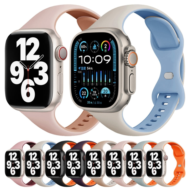 For Apple Watch Series 8 41mm Two Color Slim Butterfly Buckle Silicone Watch Band(Dark Purple Orange) - free shipping - PMc TechLife - Order now!