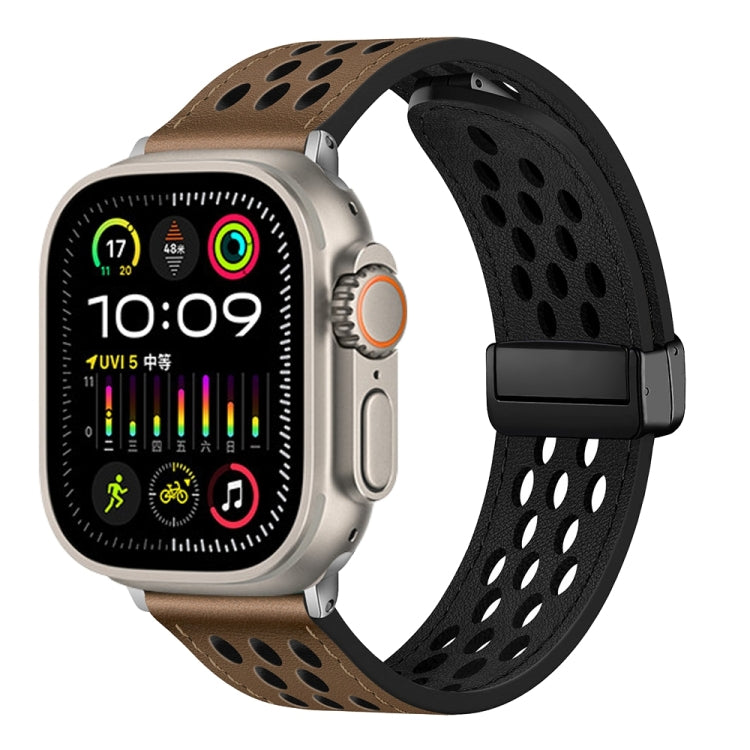 For Apple Watch Ultra 49mm Hole Style Folding Buckle PU Leather Watch Band(Taupe) - Watch Bands by PMc TechLife | Online Shopping South Africa | PMc TechLife | Buy Now Pay Later Mobicred