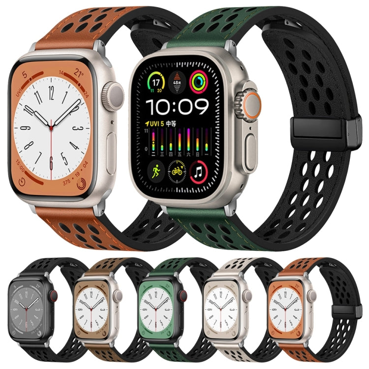 For Apple Watch Ultra 49mm Hole Style Folding Buckle PU Leather Watch Band(Taupe) - Watch Bands by PMc TechLife | Online Shopping South Africa | PMc TechLife | Buy Now Pay Later Mobicred