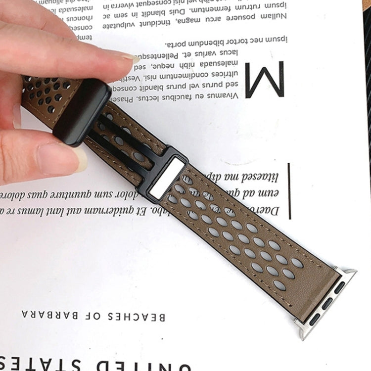 For Apple Watch Ultra 49mm Hole Style Folding Buckle PU Leather Watch Band(Taupe) - Watch Bands by PMc TechLife | Online Shopping South Africa | PMc TechLife | Buy Now Pay Later Mobicred