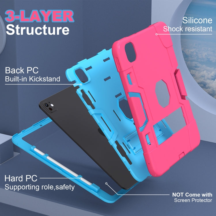 For iPad Pro 11 2024 Contrast Color Silicone Acrylic PC Tablet Case with Holder(Rose Red Blue) - iPad Pro 11 2024 Cases by PMC TechLife | Online Shopping South Africa | PMC TechLife | Buy Now Pay Later Mobicred