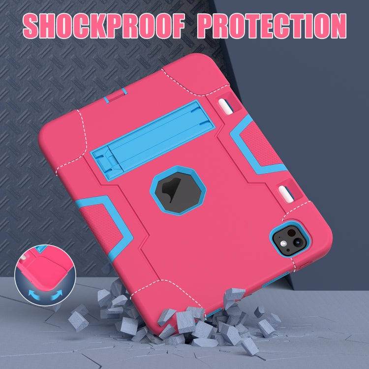 For iPad Pro 11 2024 Contrast Color Silicone Acrylic PC Tablet Case with Holder(Rose Red Blue) - iPad Pro 11 2024 Cases by PMC TechLife | Online Shopping South Africa | PMC TechLife | Buy Now Pay Later Mobicred