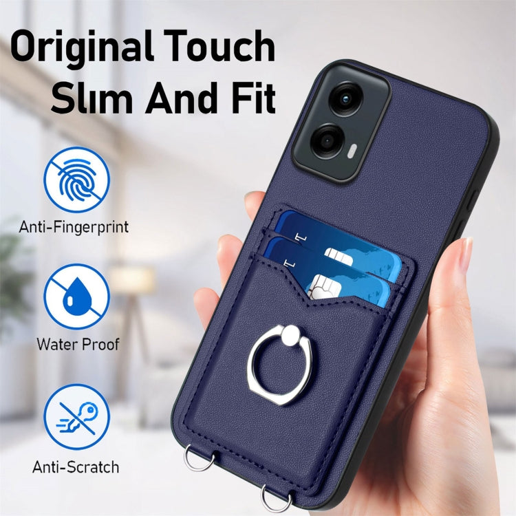 For Motorola Moto G 5G 2024 R20 Crossbody Rope Ring Card Holder Phone Case(Blue) - free shipping - PMC Jewellery - Order now!