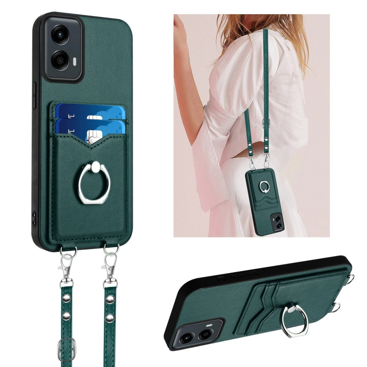 For Motorola Moto G 5G 2024 R20 Crossbody Rope Ring Card Holder Phone Case(Green) - Motorola Cases by PMC Jewellery | Online Shopping South Africa | PMC Jewellery | Buy Now Pay Later Mobicred