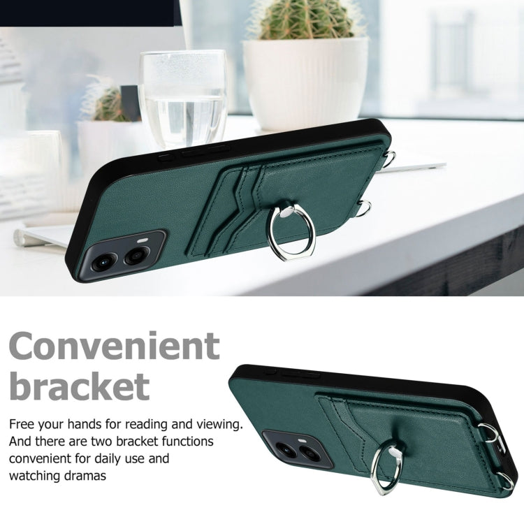For Motorola Moto G 5G 2024 R20 Crossbody Rope Ring Card Holder Phone Case(Green) - Motorola Cases by PMC Jewellery | Online Shopping South Africa | PMC Jewellery | Buy Now Pay Later Mobicred