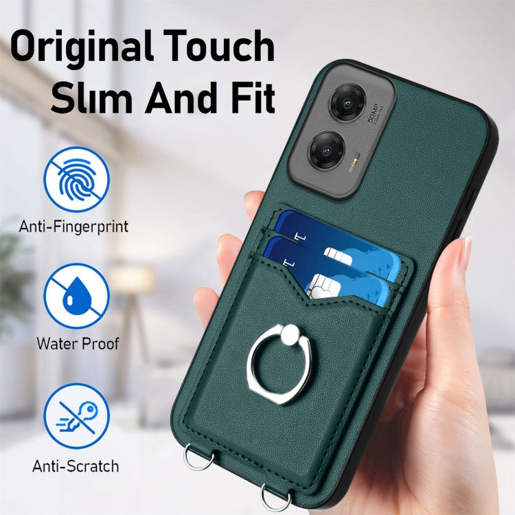For Motorola Moto G Stylus 5G 2024 R20 Crossbody Rope Ring Card Holder Phone Case(Green) - Motorola Cases by PMC Jewellery | Online Shopping South Africa | PMC Jewellery | Buy Now Pay Later Mobicred
