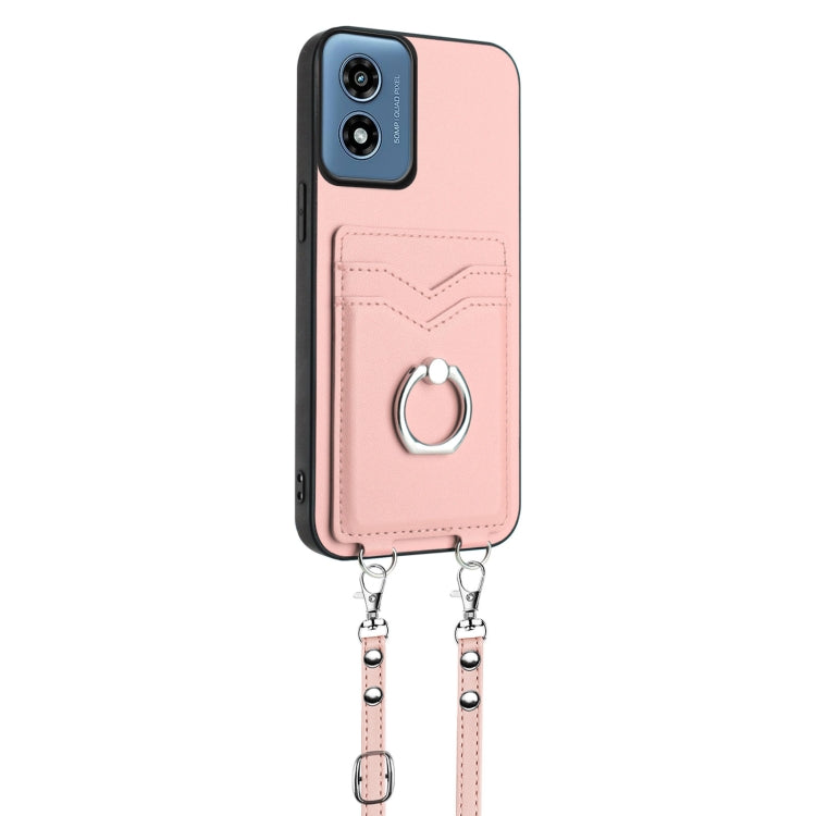 For Motorola Moto G Play 2024 4G R20 Crossbody Rope Ring Card Holder Phone Case(Pink) - Motorola Cases by PMC Jewellery | Online Shopping South Africa | PMC Jewellery | Buy Now Pay Later Mobicred