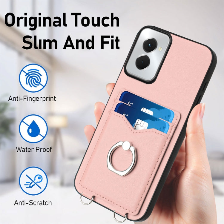 For Motorola Moto G Power 5G 2024 R20 Crossbody Rope Ring Card Holder Phone Case(Pink) - Motorola Cases by PMC Jewellery | Online Shopping South Africa | PMC Jewellery | Buy Now Pay Later Mobicred