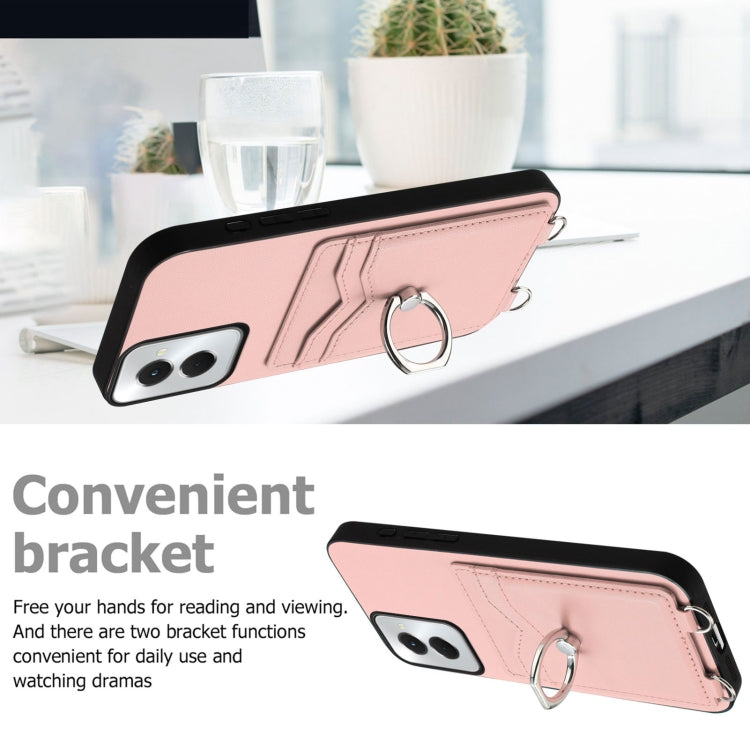 For Motorola Moto G Power 5G 2024 R20 Crossbody Rope Ring Card Holder Phone Case(Pink) - Motorola Cases by PMC Jewellery | Online Shopping South Africa | PMC Jewellery | Buy Now Pay Later Mobicred