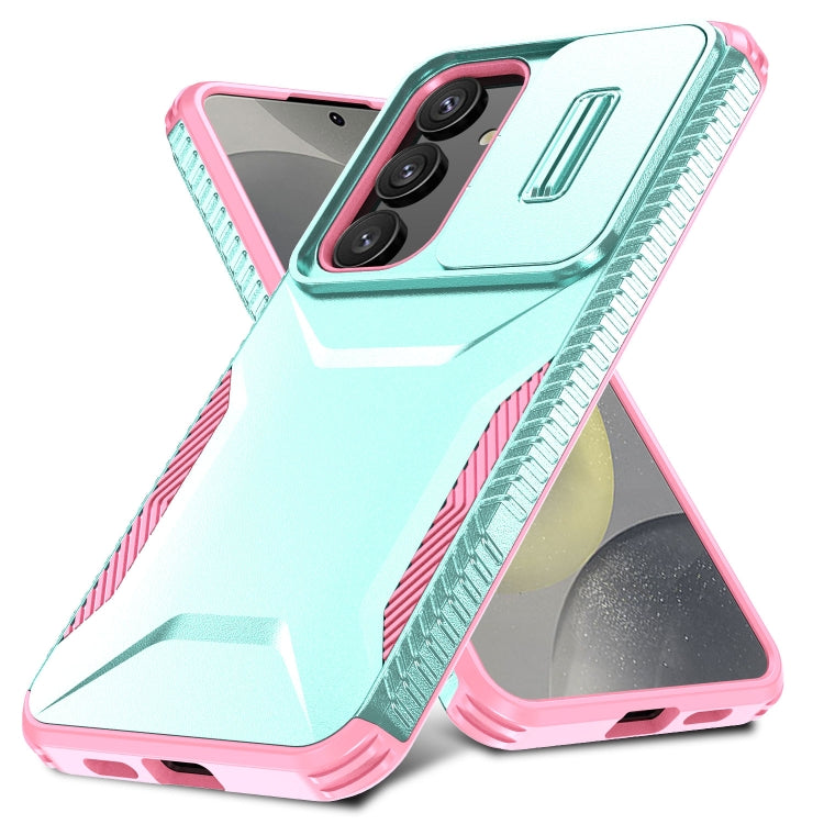 For Samsung Galaxy S25+ 5G / S24+ 5G Sliding Camshield Phone Case(Grey Green + Pink) - Galaxy S24+ 5G Cases by PMC Jewellery | Online Shopping South Africa | PMC Jewellery | Buy Now Pay Later Mobicred