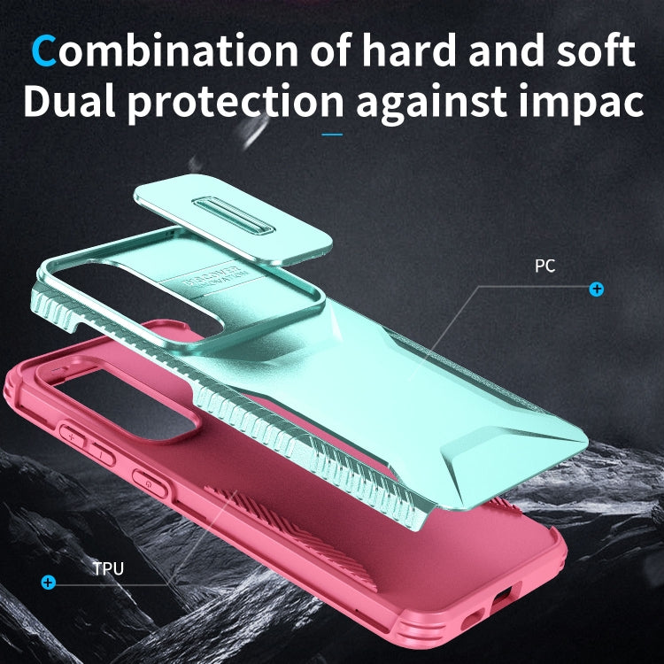 For Samsung Galaxy S25+ 5G / S24+ 5G Sliding Camshield Phone Case(Grey Green + Pink) - Galaxy S24+ 5G Cases by PMC Jewellery | Online Shopping South Africa | PMC Jewellery | Buy Now Pay Later Mobicred