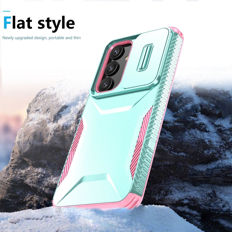 For Samsung Galaxy S25+ 5G / S24+ 5G Sliding Camshield Phone Case(Grey Green + Pink) - Galaxy S24+ 5G Cases by PMC Jewellery | Online Shopping South Africa | PMC Jewellery | Buy Now Pay Later Mobicred