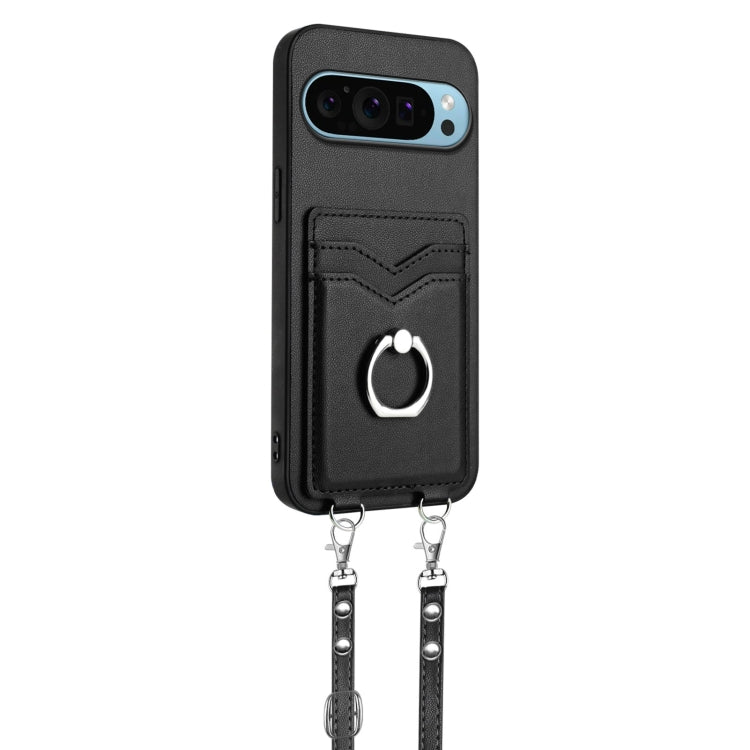 For Google Pixel 9 Pro XL R20 Crossbody Rope Ring Card Holder Phone Case(Black) - Google Cases by PMC TechLife | Online Shopping South Africa | PMC TechLife | Buy Now Pay Later Mobicred