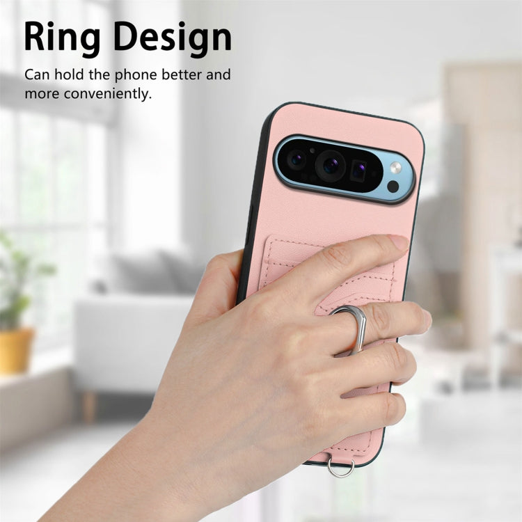 For Google Pixel 9 / 9 Pro R20 Crossbody Rope Ring Card Holder Phone Case(Pink) - Google Cases by PMC TechLife | Online Shopping South Africa | PMC TechLife | Buy Now Pay Later Mobicred