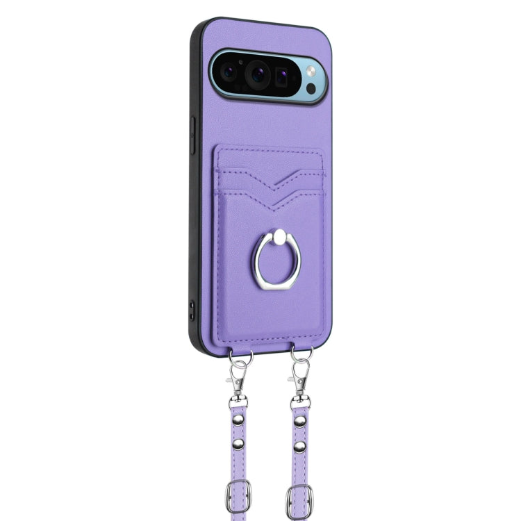 For Google Pixel 9 / 9 Pro R20 Crossbody Rope Ring Card Holder Phone Case(Purple) - Google Cases by PMC TechLife | Online Shopping South Africa | PMC TechLife | Buy Now Pay Later Mobicred