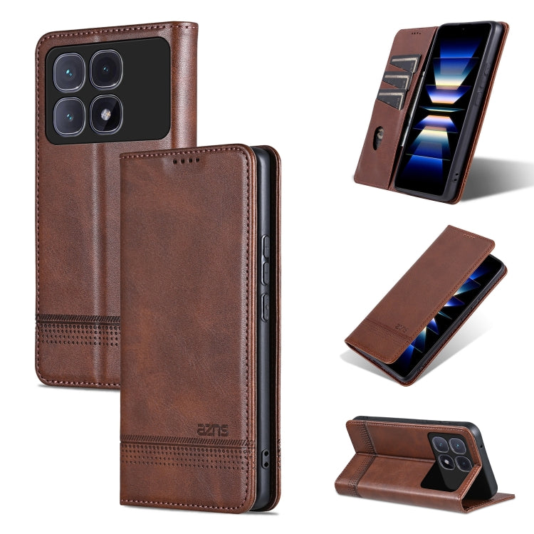 For Redmi K70 Ultra AZNS Magnetic Calf Texture Flip Leather Phone Case(Dark Brown) - free shipping - PMC Jewellery - Order now!