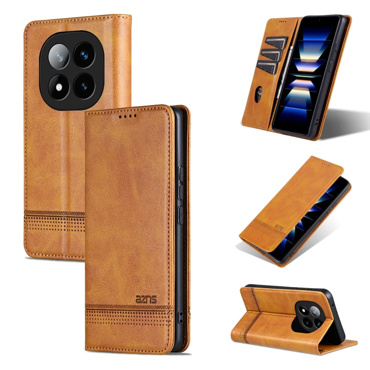 For Redmi Note 14 Pro 5G AZNS Magnetic Calf Texture Flip Leather Phone Case(Light Brown) - free shipping - PMC Jewellery - Order now!