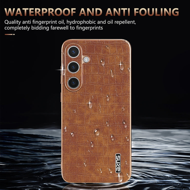For Samsung Galaxy S25 5G AZNS Electroplated Frame Crocodile Texture Full Coverage Phone Case(Green) - free shipping - PMC Jewellery - Order now!