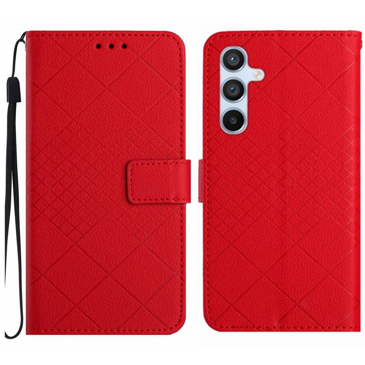 For Samsung Galaxy S25+ 5G Rhombic Grid Texture Leather Phone Case(Red) - Galaxy S25+ 5G Cases by PMC Jewellery | Online Shopping South Africa | PMC Jewellery | Buy Now Pay Later Mobicred