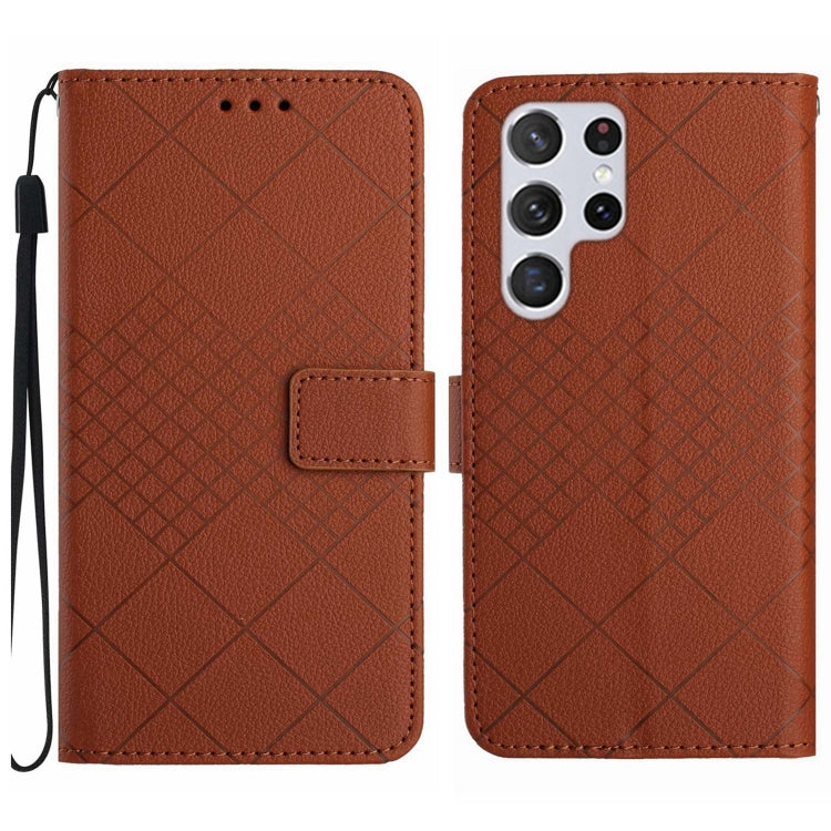 For Samsung Galaxy S25 Ultra 5G Rhombic Grid Texture Leather Phone Case(Brown) - Galaxy S25 Ultra 5G Cases by PMC Jewellery | Online Shopping South Africa | PMC Jewellery | Buy Now Pay Later Mobicred