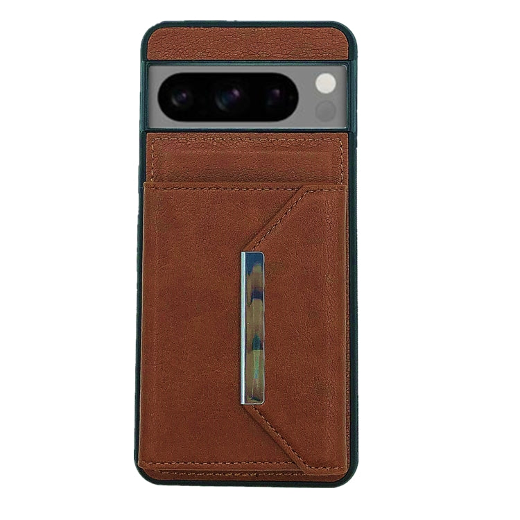 For Google Pixel 9 Pro XL Solid Color Metal Buckle Card Slots Bag Phone Case(Brown) - Google Cases by PMC TechLife | Online Shopping South Africa | PMC TechLife | Buy Now Pay Later Mobicred