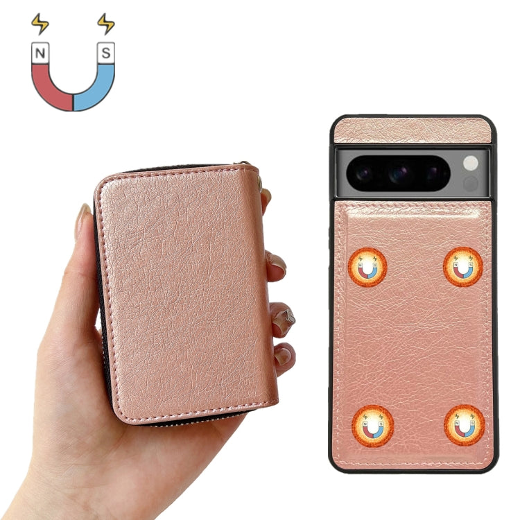 For Google Pixel 9 Pro XL Solid Color Zipper 11-Card Slots Bag Phone Case with Lanyard(Rose Gold) - Google Cases by PMC TechLife | Online Shopping South Africa | PMC TechLife | Buy Now Pay Later Mobicred