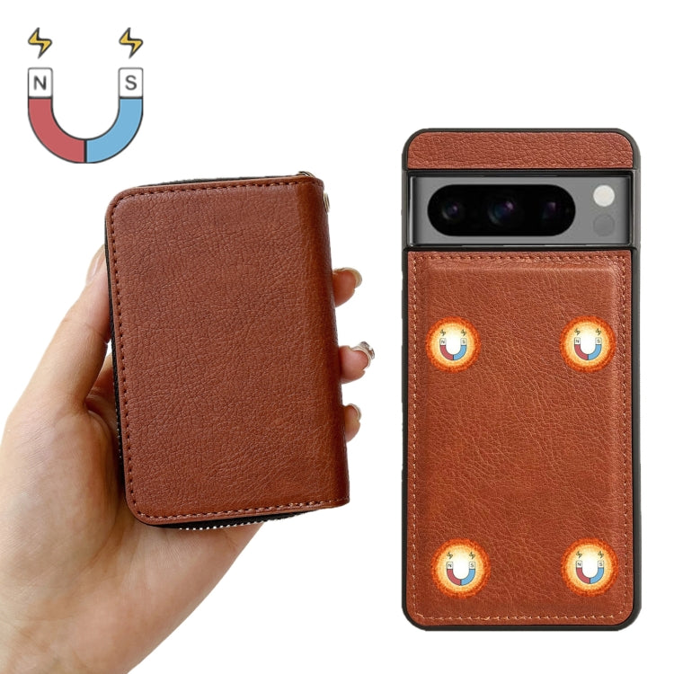 For Google Pixel 6 Solid Color Zipper 11-Card Slots Bag Phone Case with Lanyard(Brown) - Google Cases by PMC TechLife | Online Shopping South Africa | PMC TechLife | Buy Now Pay Later Mobicred