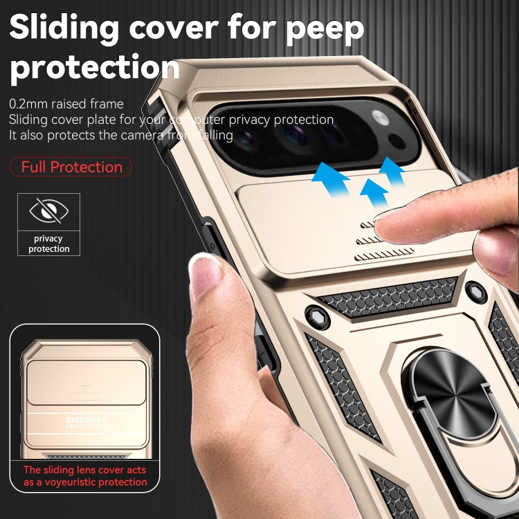 For Google Pixel 9 Pro Sliding Camshield Holder Phone Case(Gold) - Google Cases by PMC TechLife | Online Shopping South Africa | PMC TechLife | Buy Now Pay Later Mobicred