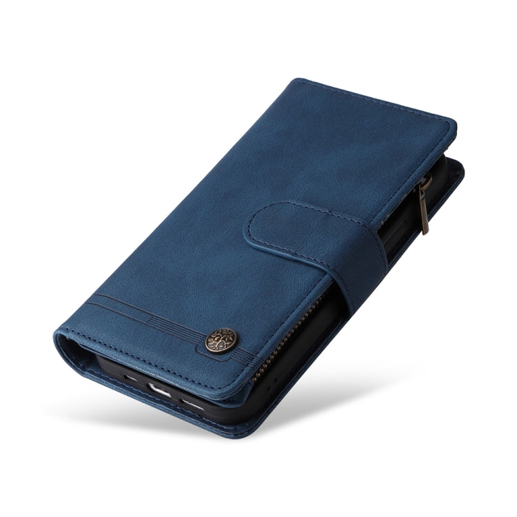 For iPhone 16 Pro Skin Feel Multi-Card Wallet Zipper Leather Phone Case(Blue) - iPhone 16 Pro Cases by PMC TechLife | Online Shopping South Africa | PMC TechLife | Buy Now Pay Later Mobicred