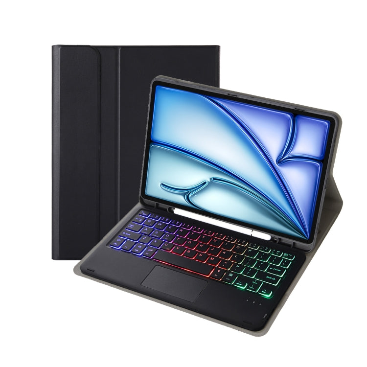For iPad Air 11 2024 / Air 5 10.9 A098B-AS Detachable Ultra-Thin Backlit Bluetooth Touch Keyboard Leather Tablet Case with Pen Slot(Black) - For iPad Air by PMC TechLife | Online Shopping South Africa | PMC TechLife | Buy Now Pay Later Mobicred