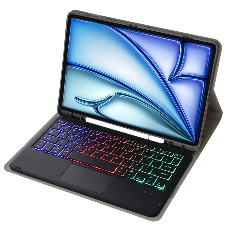 For iPad Air 11 2024 / Air 5 10.9 A098B-AS Detachable Ultra-Thin Backlit Bluetooth Touch Keyboard Leather Tablet Case with Pen Slot(Black) - For iPad Air by PMC TechLife | Online Shopping South Africa | PMC TechLife | Buy Now Pay Later Mobicred