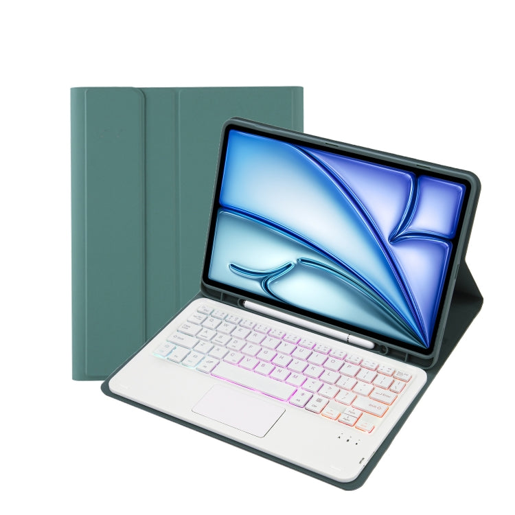 For iPad Air 11 2025 / 2024 / Air 5 10.9 / Air 4 A098B-AS Detachable Ultra-Thin Backlit Bluetooth Touch Keyboard Leather Tablet Case with Pen Slot(Dark Green) - For iPad Air by PMC Jewellery | Online Shopping South Africa | PMC Jewellery | Buy Now Pay Later Mobicred