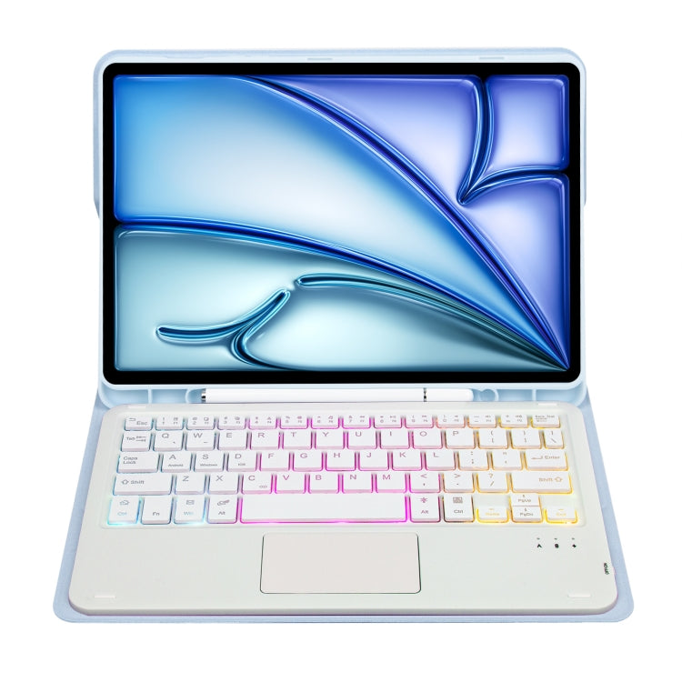 For iPad Air 11 2025 / 2024 / Air 5 10.9 / Air 4 A098B-AS Detachable Ultra-Thin Backlit Bluetooth Touch Keyboard Leather Tablet Case with Pen Slot(Light Blue) - For iPad Air by PMC Jewellery | Online Shopping South Africa | PMC Jewellery | Buy Now Pay Later Mobicred
